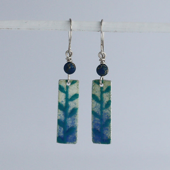 Enamelled Silver Earrings (Turquoise Blue Leaf Design)