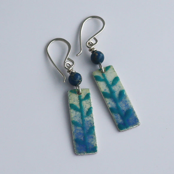 Enamelled Silver Earrings (Turquoise Blue Leaf Design)