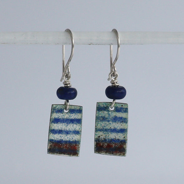 Enamelled Silver Earrings (Blue Brown Stripe)
