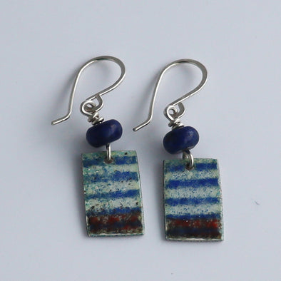 Enamelled Silver Earrings (Blue Brown Stripe)