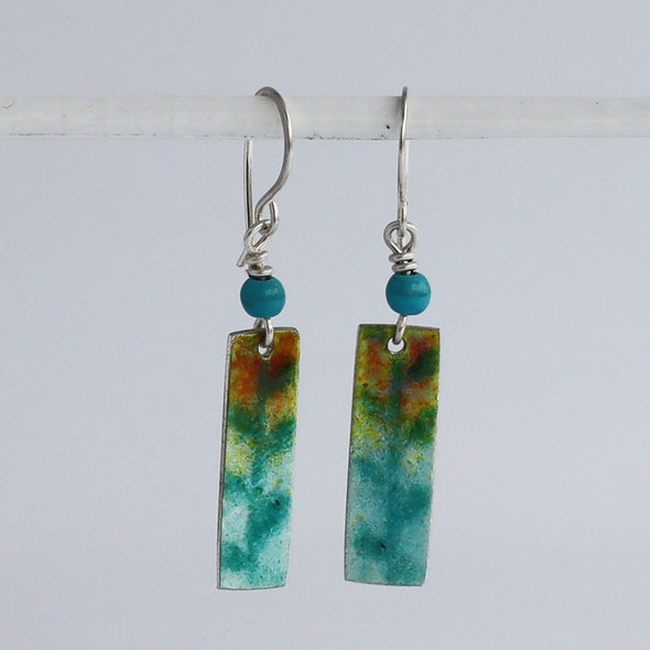 Enamelled Silver Earrings (Turquoise Orange Leaf Design)