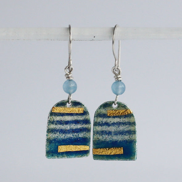 Enamelled Silver Earrings (Blue Stripe with Gold Foil)