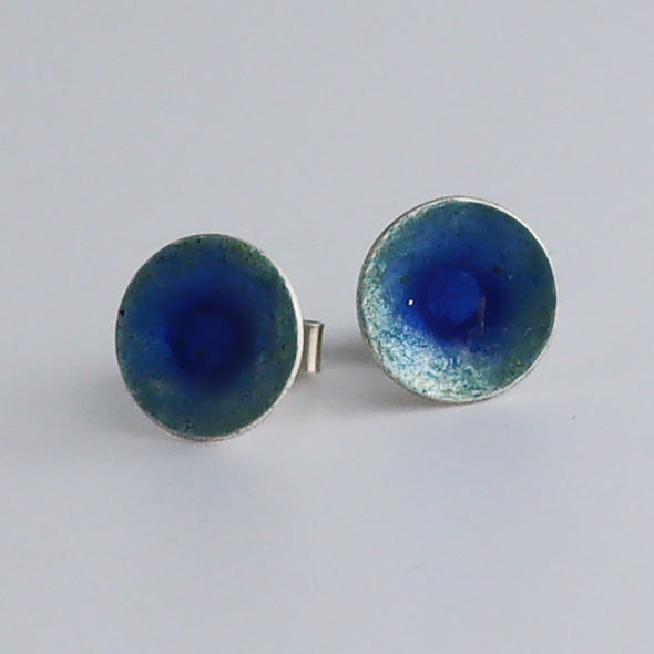 Enamelled Silver Earrings (Blue Studs)