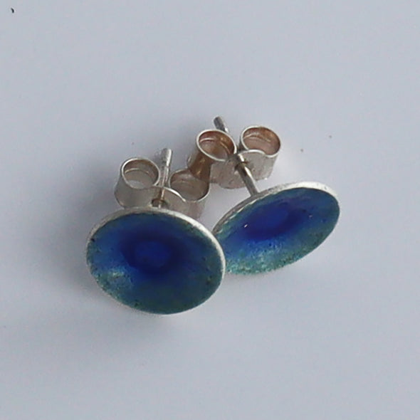 Enamelled Silver Earrings (Blue Studs)