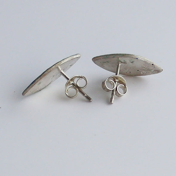 Enamelled Silver Earrings (Blue Leaf Studs)