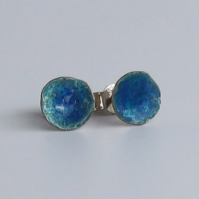 Enamelled Silver Earrings (Small Blue Studs)