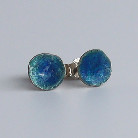 Enamelled Silver Earrings (Small Blue Studs)