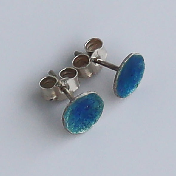 Enamelled Silver Earrings (Small Blue Studs)