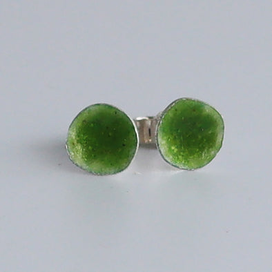 Enamelled Silver Earrings (Small Green Studs)