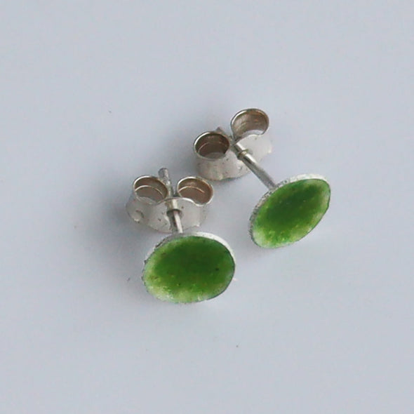 Enamelled Silver Earrings (Small Green Studs)