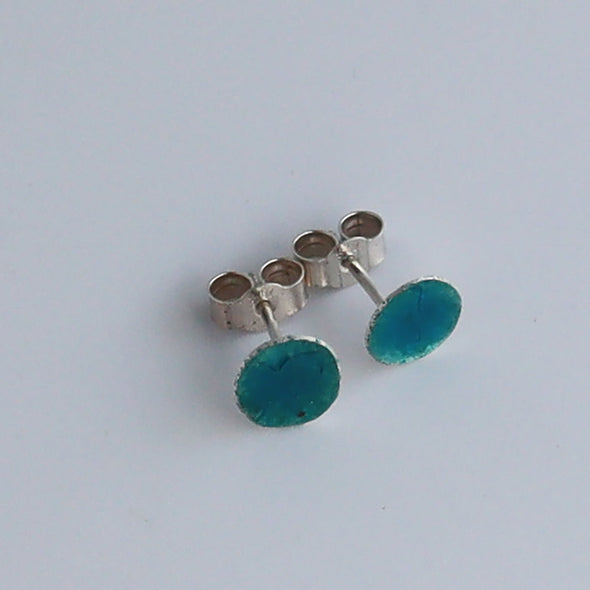 Enamelled Silver Earrings (Small Turquoise Studs)