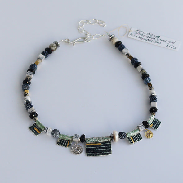 Enamelled Silver and Gold Foil Necklace with Semi-Precious Beads III