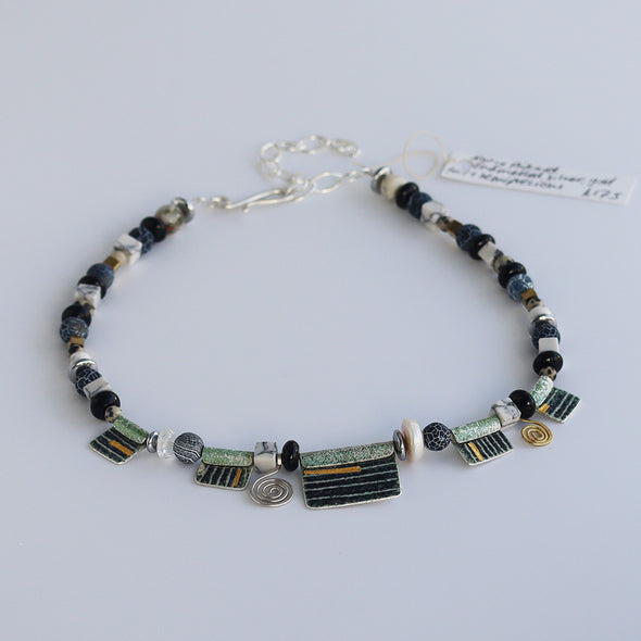 Enamelled Silver and Gold Foil Necklace with Semi-Precious Beads III