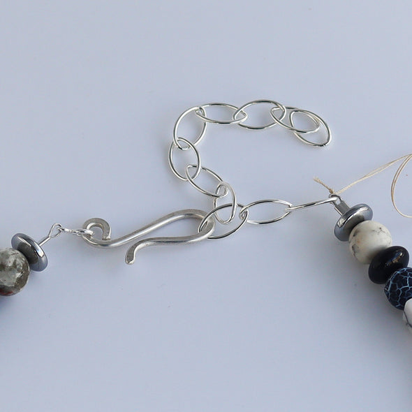 Enamelled Silver and Gold Foil Necklace with Semi-Precious Beads III