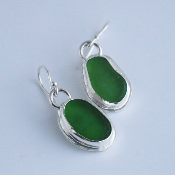 Green Sea Glass Earrings, Ennor