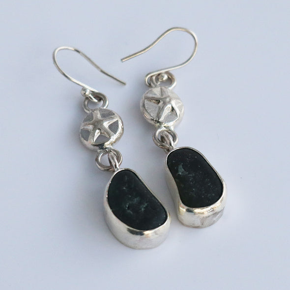 Green Sea Glass Earrings with Star Detail, Ennor