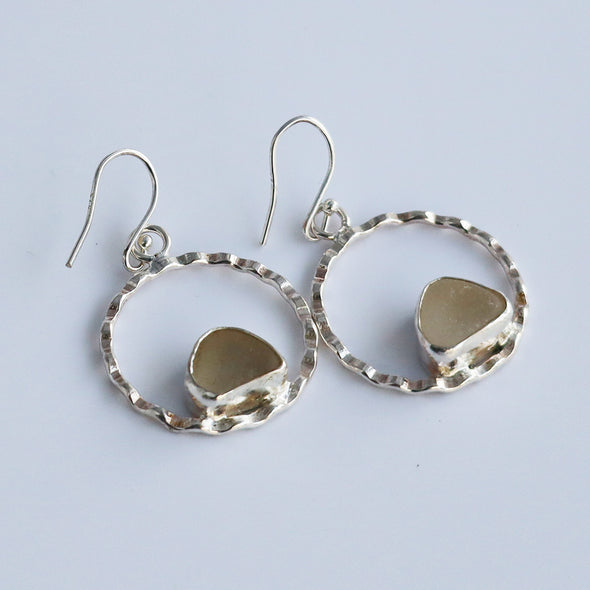 Circular Earring Hoops with Clear Sea Glass, Ennor