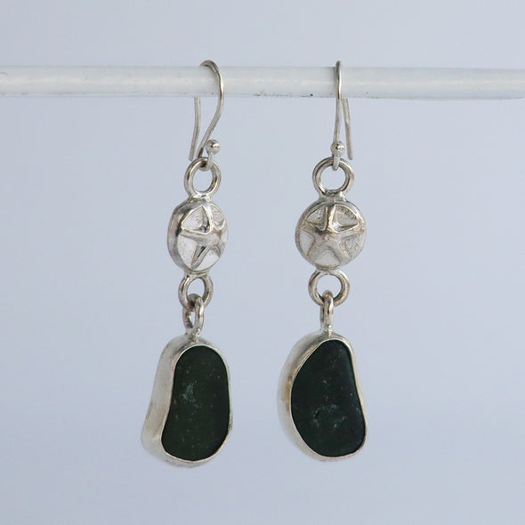 Green Sea Glass Earrings with Star Detail, Ennor
