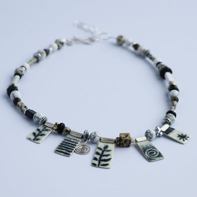 Enamelled Silver Necklace with Semi-Precious Beads (Grey), Nancy Pickard