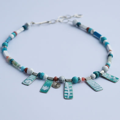 Enamelled Silver Necklace with Semi-Precious Beads (Turquoise Blue II), Nancy Pickard