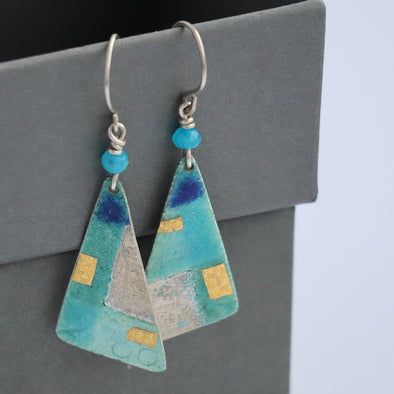 Enamelled Silver Earrings (Turquoise Gold Triangle) Nancy Pickard