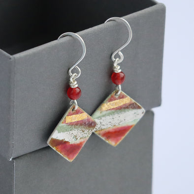 Enamelled Silver Earrings (Red Gold Square) Nancy Pickard