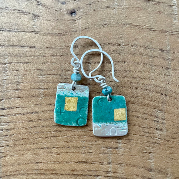 Turquoise & Gold Enamelled Silver Earrings, Nancy Pickard