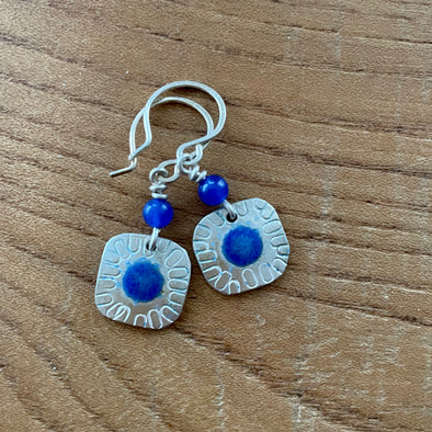 Blue Spot Enamelled Silver Earrings, Nancy Pickard