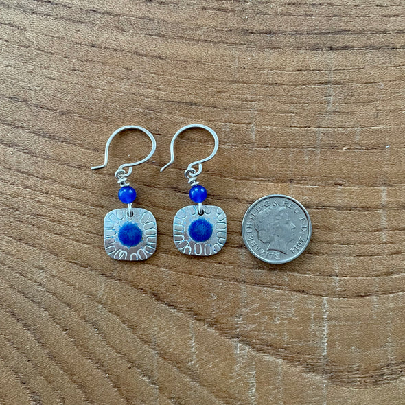 Blue Spot Enamelled Silver Earrings, Nancy Pickard